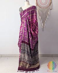 Purple Shaded Gharchola Pure Gajji Silk Bandhani Saree Side View