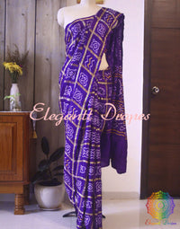 Purple Gharchola saree pallu with Bandhej detailing