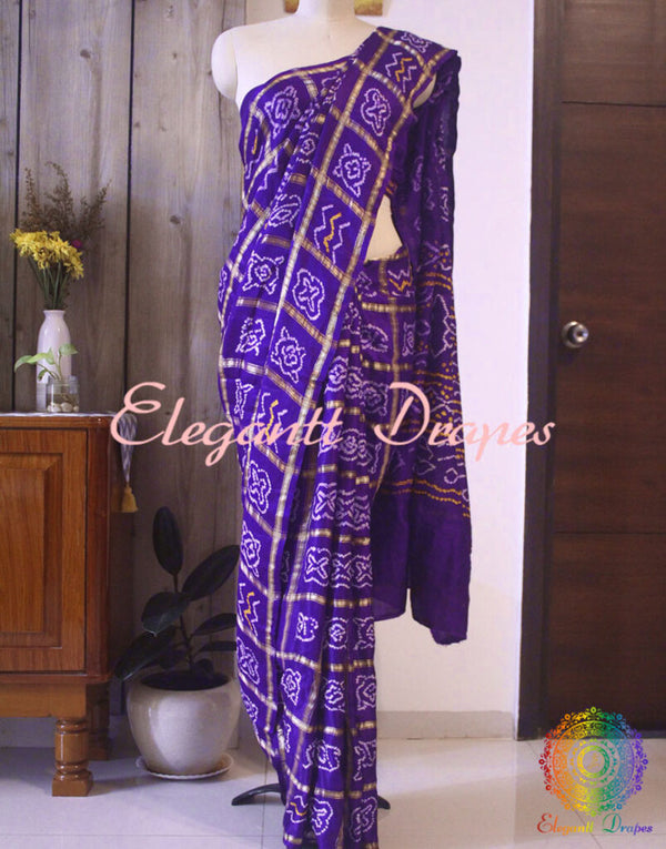 Purple Gharchola saree pallu with Bandhej detailing