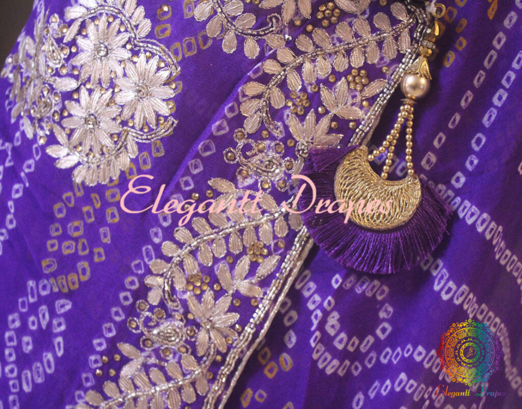 Purple Pure Crepe Rai Bandhej Gota Patti Saree