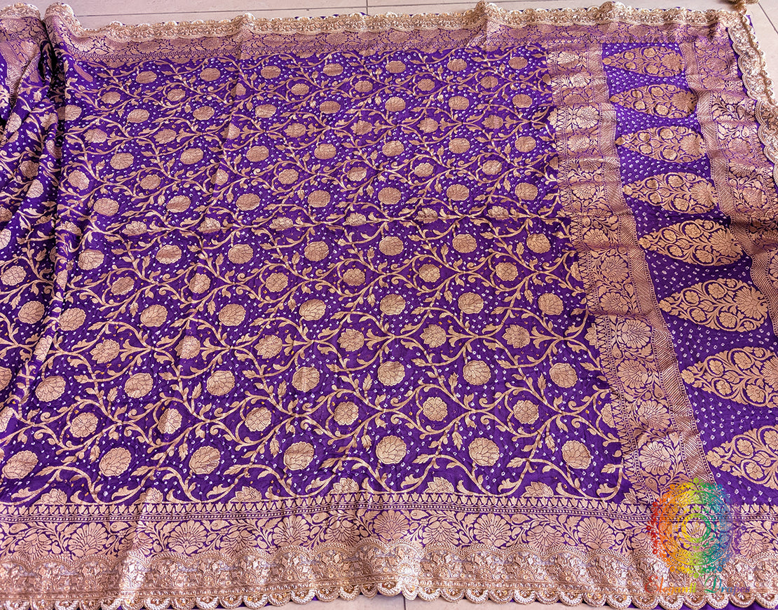 Purple Banarasi Bandhani Georgette Border Dupatta – Bandhani Saree Online India | Elegantt Drapes