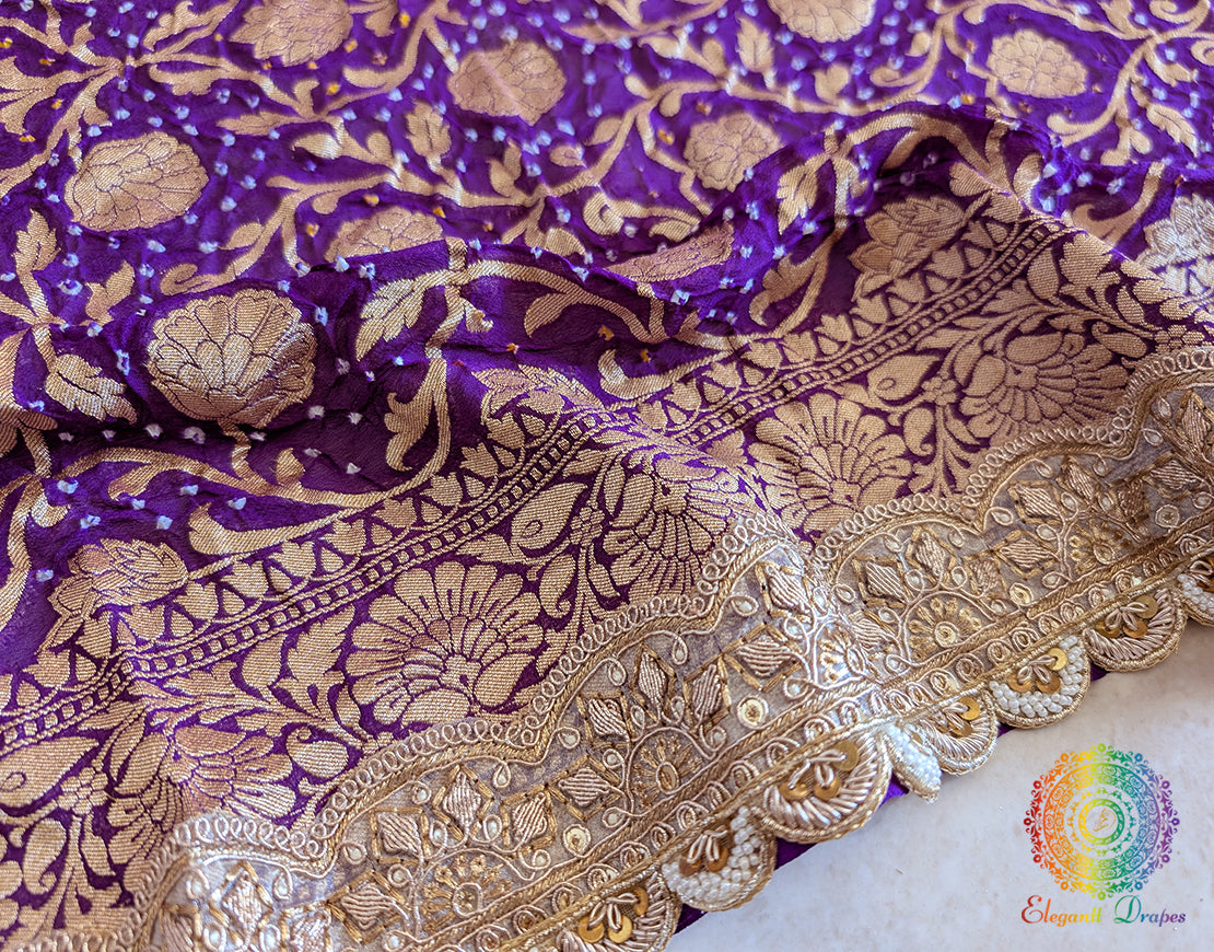 Purple Banarasi Bandhani Georgette Border Dupatta – Bandhani Saree Online India | Elegantt Drapes