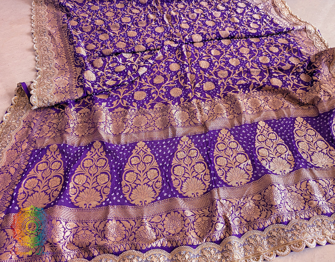 Purple Banarasi Bandhani Georgette Border Dupatta – Bandhani Saree Online India | Elegantt Drapes