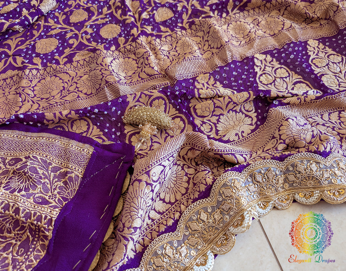 Purple Banarasi Bandhani Georgette Border Dupatta – Bandhani Saree Online India | Elegantt Drapes