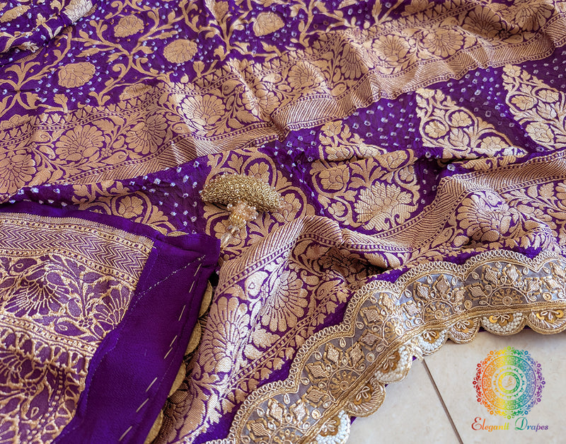 Purple Banarasi Bandhani Georgette Border Dupatta – Bandhani Saree Online India | Elegantt Drapes