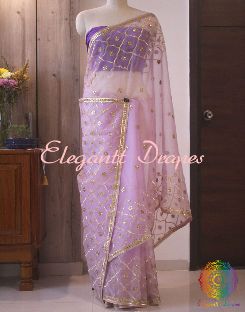 Light Purple Pure Organza Gota Patti Handwork Saree – Handloom Saree Online India | Elegantt Drapes