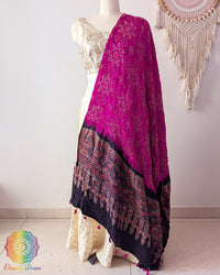 Rani pink gaji silk bandhani dupatta with ajrakh palla