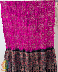 Bandhani body dupatta with ajrakh palla in rani pink