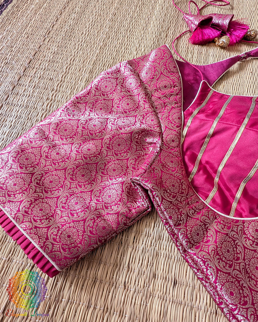 Rani Pink Banarasi Brocade Halter Neck Designer Blouse