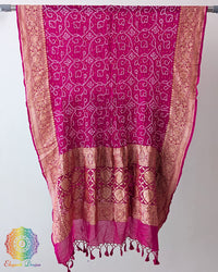 Rani Pink Rai Bandhej Dupatta with Banarasi Khaddi Georgette weave full view