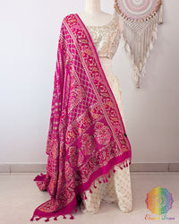 Rani Pink Shaded Khaddi Georgette Bandhani Meenakari Dupatta full drape view