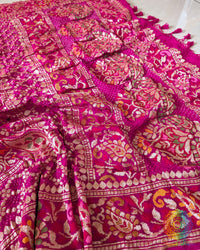 Rani Pink Shaded Khaddi Georgette Dupatta with Bandhani and Meenakari detailing