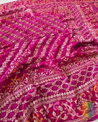 Close-up of Meenakari handwork on Rani Pink Khaddi Georgette Dupatta