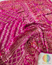 Close-up of Bandhani and Meenakari detailing on Rani Pink Shaded Dupatta