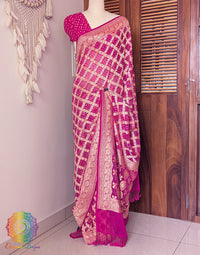 Rani Pink Banarasi Bandhani Khaddi Georgette Saree – Bandhani Saree Online India | Elegantt Drapes