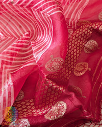 Close-up of Banarasi Handloom weave on Red Kora Silk Dupatta