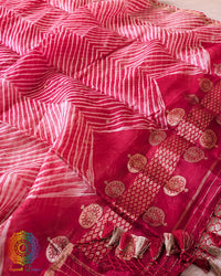 Red Banarasi Handloom Kora Silk Arashi Shibori Dupatta full view