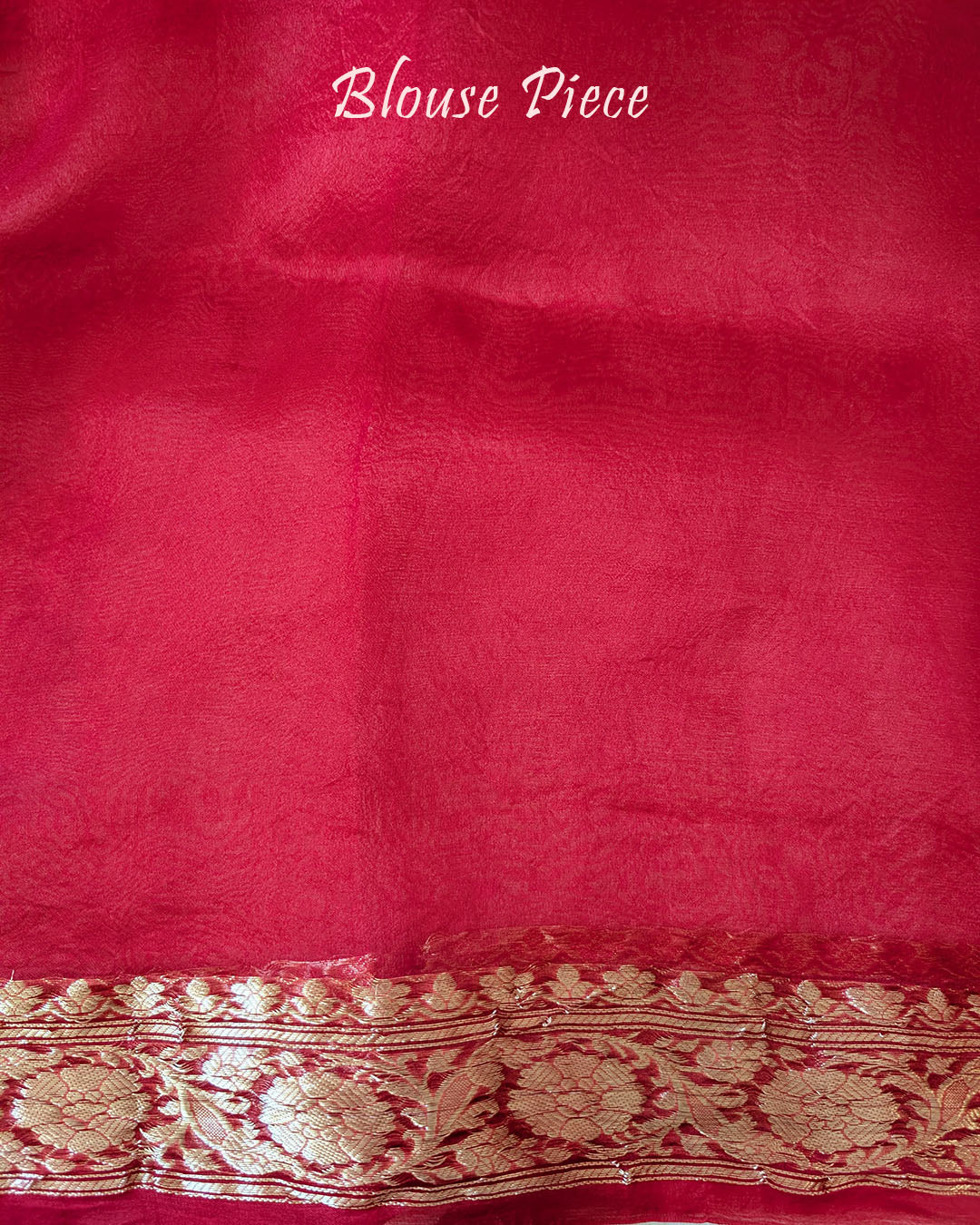 Blouse piece of Red Arashi Shibori Banarasi Handloom Kora Silk Saree