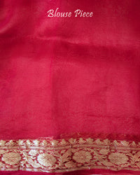 Blouse piece of Red Arashi Shibori Banarasi Handloom Kora Silk Saree