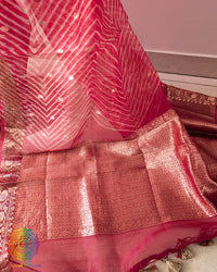 Close-up of Banarasi handloom weave on Red Kora Silk Saree