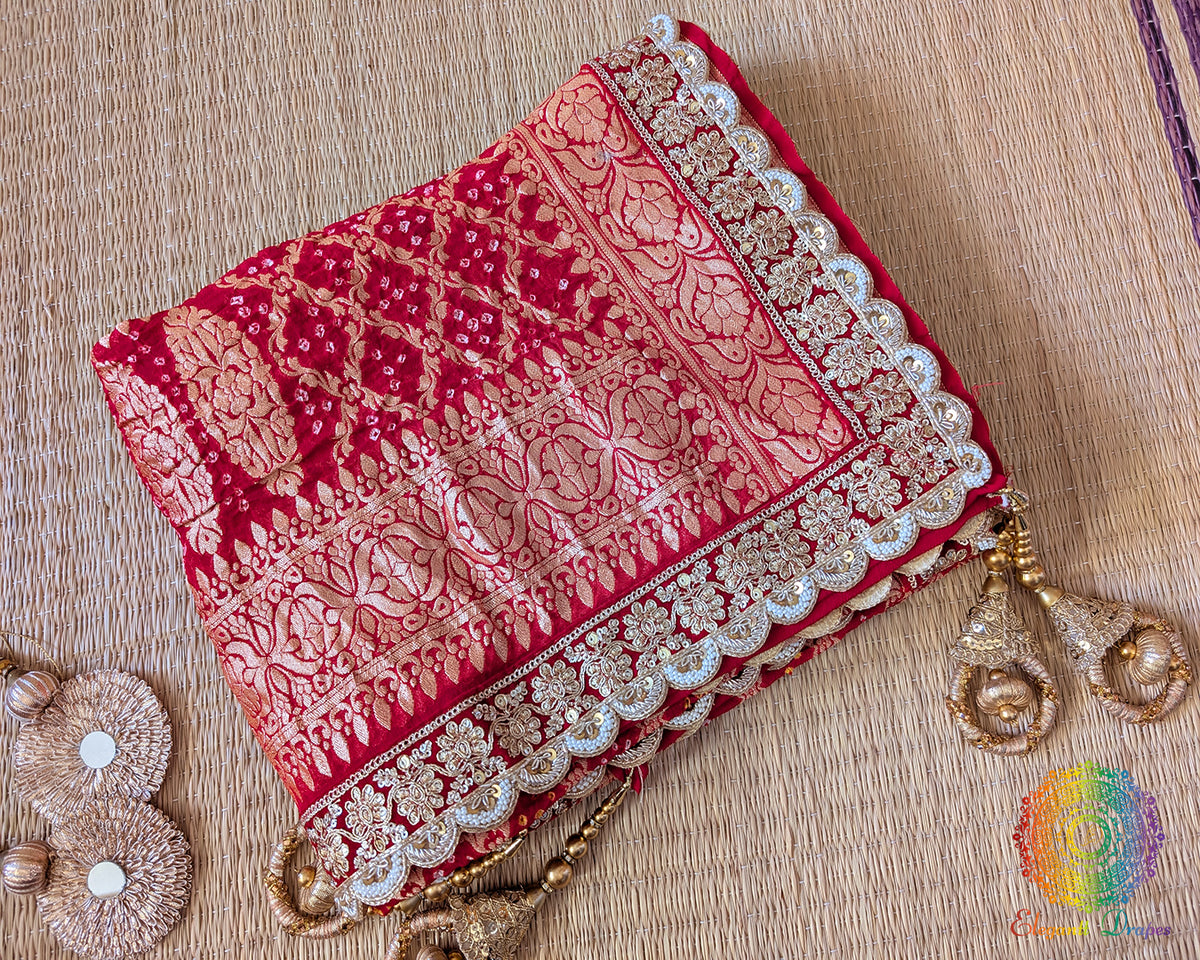 Banarasi georgette dupatta with bandhej pattern close view