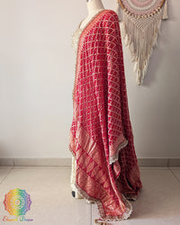 Lightweight red bandhani dupatta with elegant lace edge