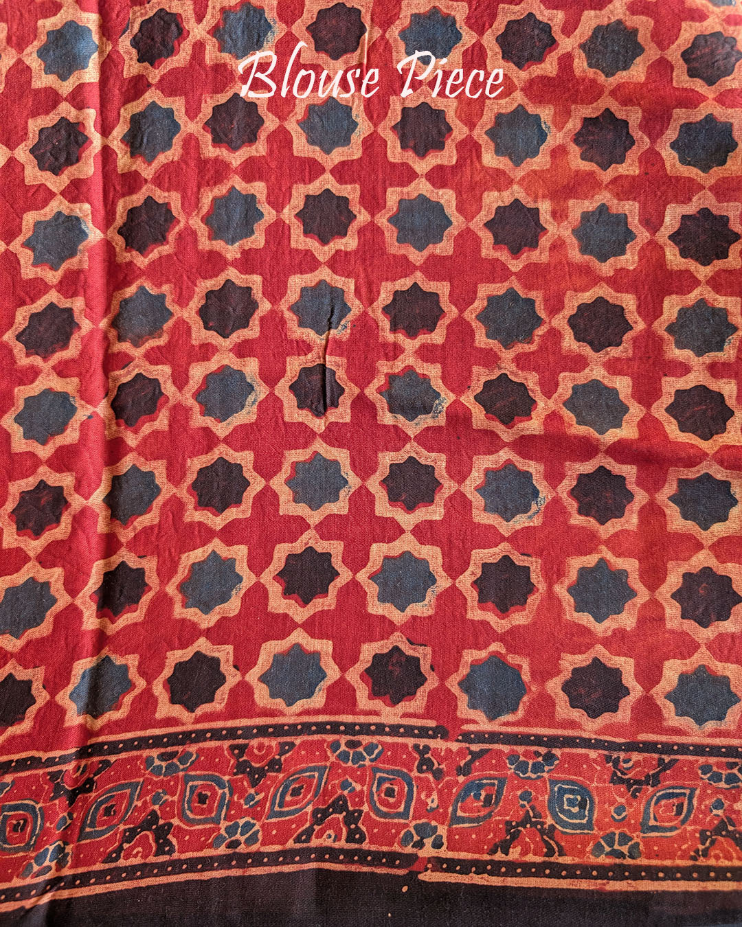 Red modal silk Ajrakh saree blouse piece