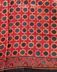 Red modal silk Ajrakh saree blouse piece