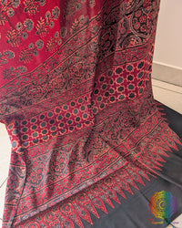 Red modal silk Ajrakh saree palla view