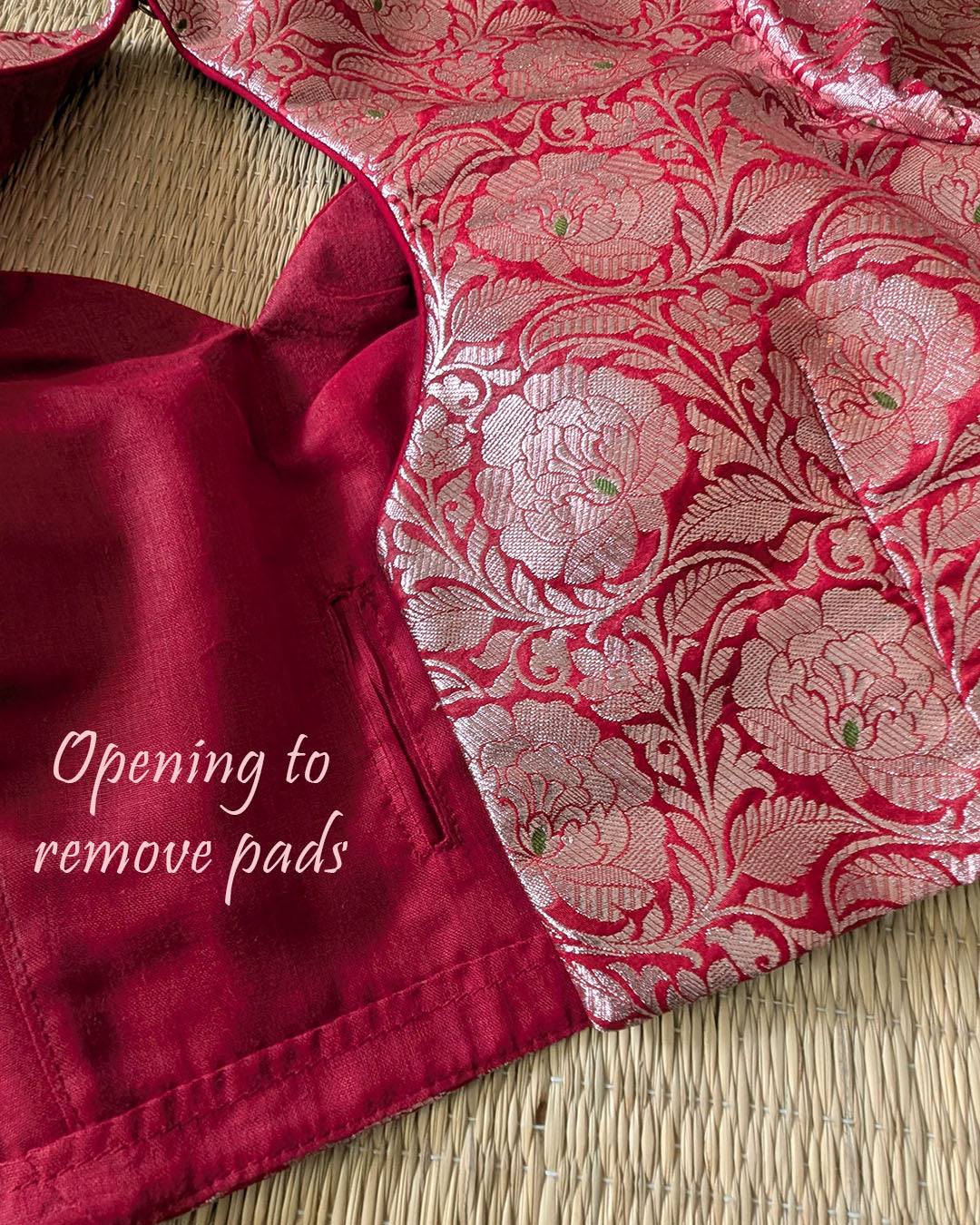 Back opening of Red Banarasi Brocade Designer Blouse