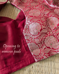 Back opening of Red Banarasi Brocade Designer Blouse