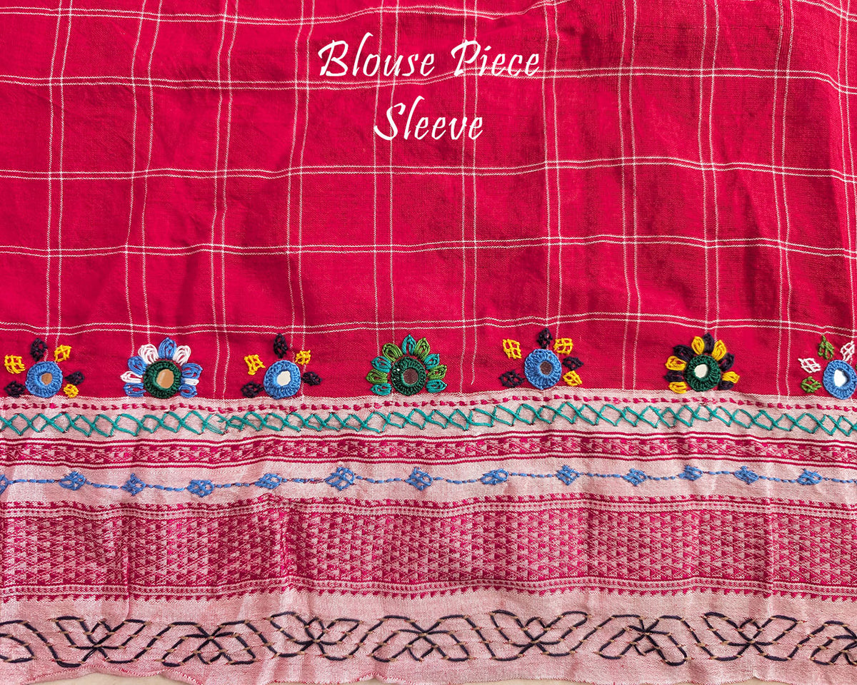Sleeve detail of matching blouse for Red Ilkal Cotton Saree