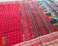 Close-up of handcrafted embroidery and motifs on Red Ilkal Cotton Saree