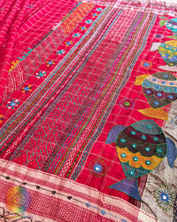 Red Checked Ilkal Cotton Saree with Lambani Hand Embroidery