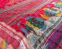 Detailed Lambani embroidered motifs on Red Checked Ilkal Cotton Saree