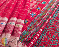 Close-up of Lambani hand embroidery on Red Ilkal Cotton Saree