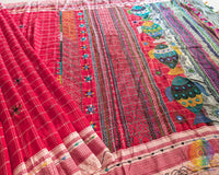 Red Ilkal Cotton Saree with traditional checked pattern