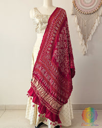 Rani Red gaji silk bandhani dupatta traditional tie and dye Elegantt Drapes
