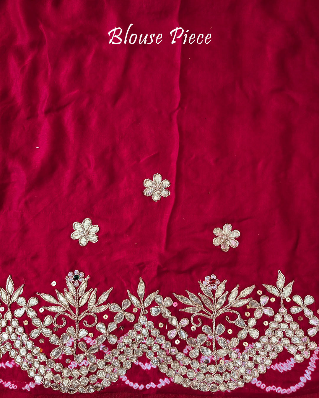 Blouse piece paired with the Red Gaji Silk Gharchola Saree, highlighting the coordinating red colour and matching traditional design details.