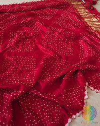 Red Gajji Silk Bandhani Dupatta detailed view