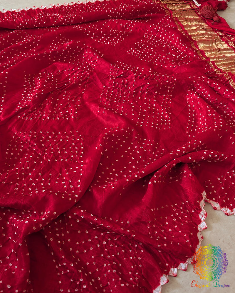 Red Gajji Silk Bandhani Dupatta detailed view