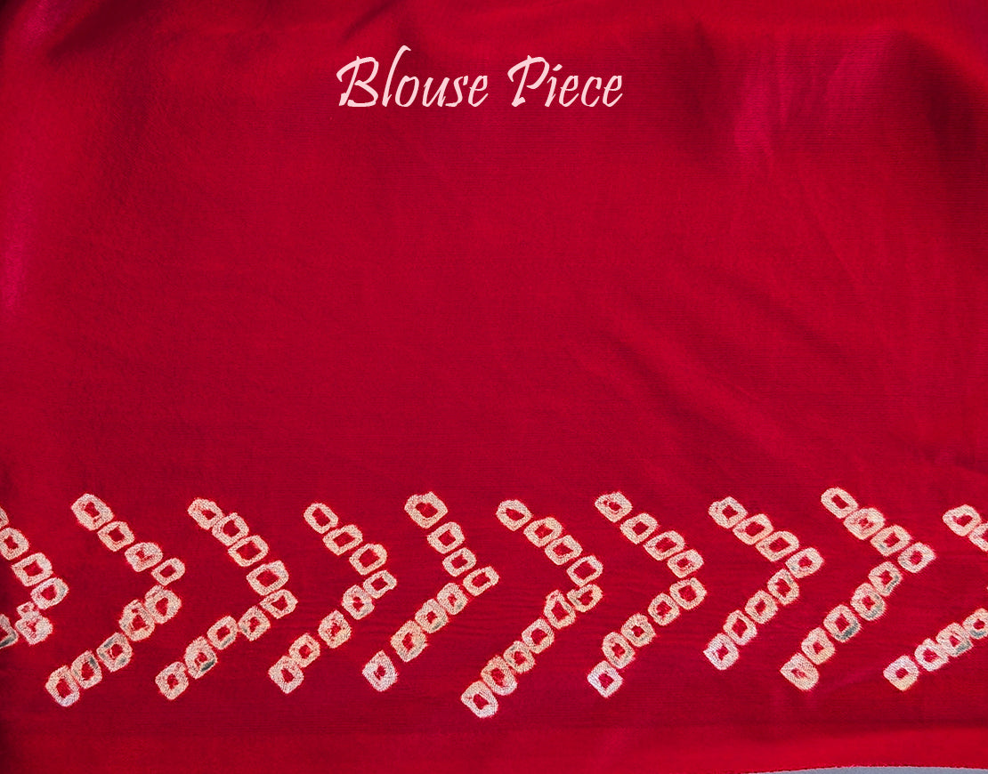 Red Gajji Silk Bnahdnai Saree Blouse