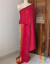 Red Gajji Silk Bnahdnai Saree Full Draped View