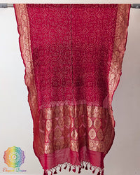 Red Rai Bandhej Dupatta with Banarasi Khaddi Georgette weave full view