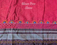 Red Ilkal cotton saree with Lambani handwork blouse sleeves