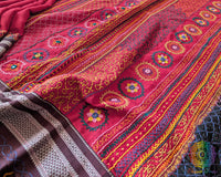 Red Ilkal cotton saree with Lambani handwork palla view