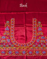 Back design detail of red embroidered Mashru silk blouse fabric