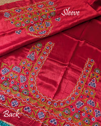 Red Kutch embroidery Mashru silk blouse piece full fabric view