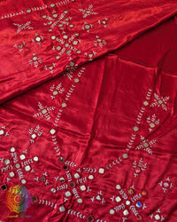 Red Mashru Silk Kutch Mirror Work Blouse Piece full view