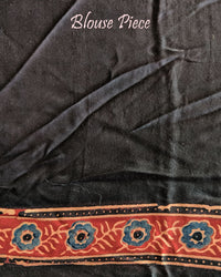 Deep red modal silk Ajrakh saree blouse piece